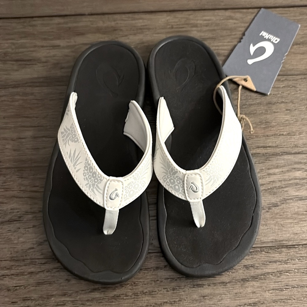 NWT [OluKai] Ohana Bight White/Hua Slip-On Flip Flop Thong Sandals Women’s 5.0 - Picture 7 of 16